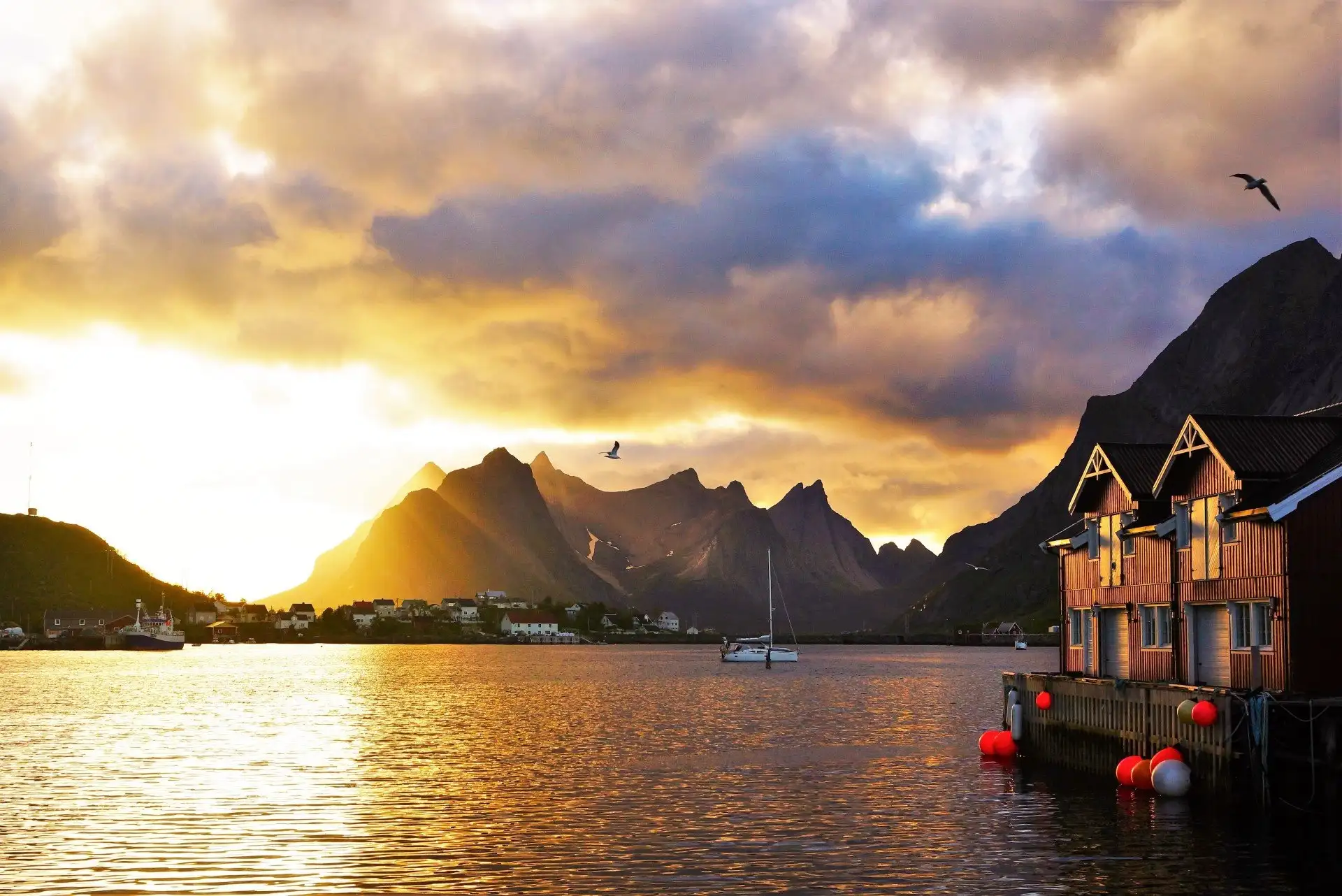 Soleil de minuit à Lofoten, Norvège. 