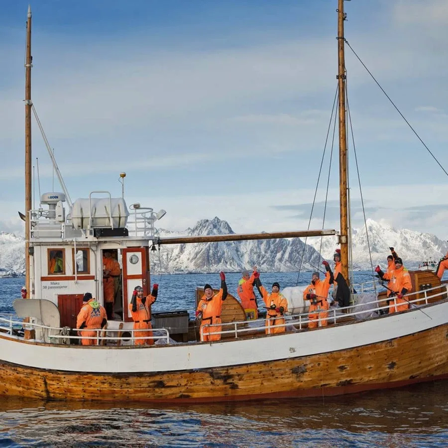 Fishing boat in winter in Lofoten