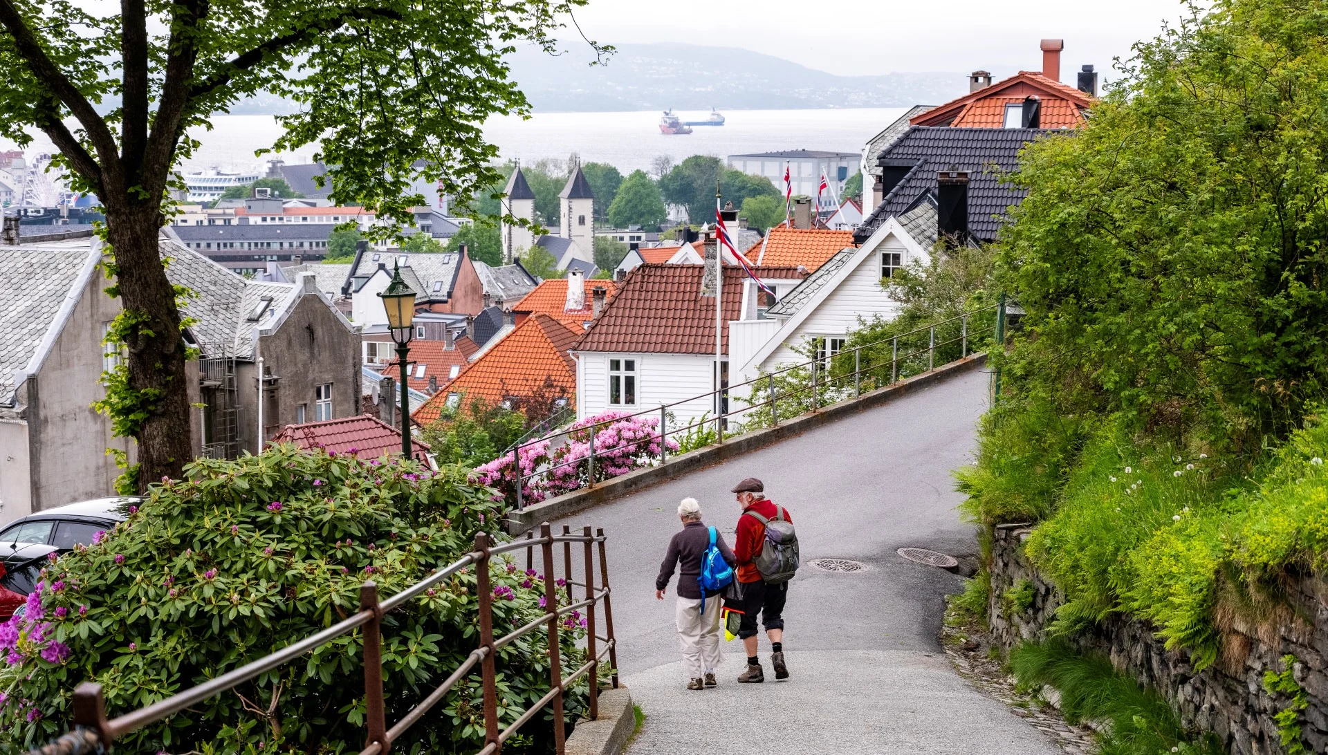 Hiking in the hills in the countryside of Bergen, Norway.