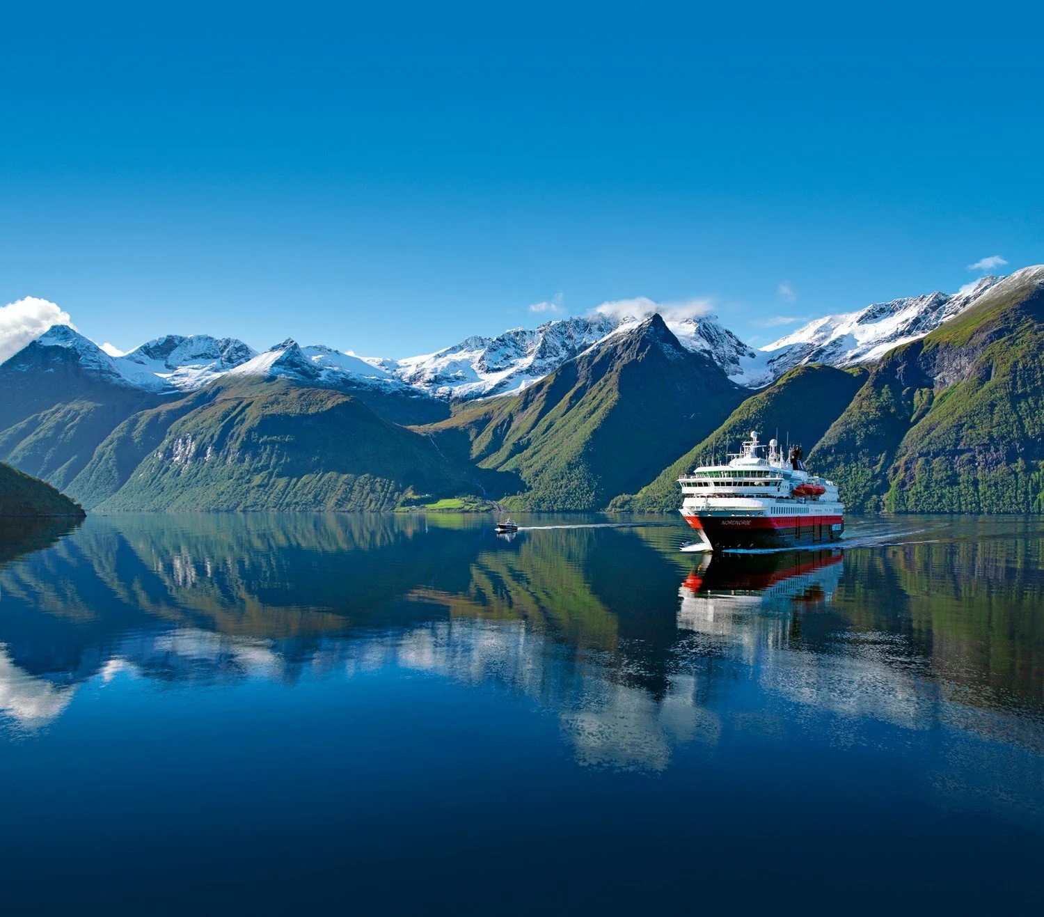 Hurtigruten's Nord Norge in Norwegian fjord and mountain scenery 