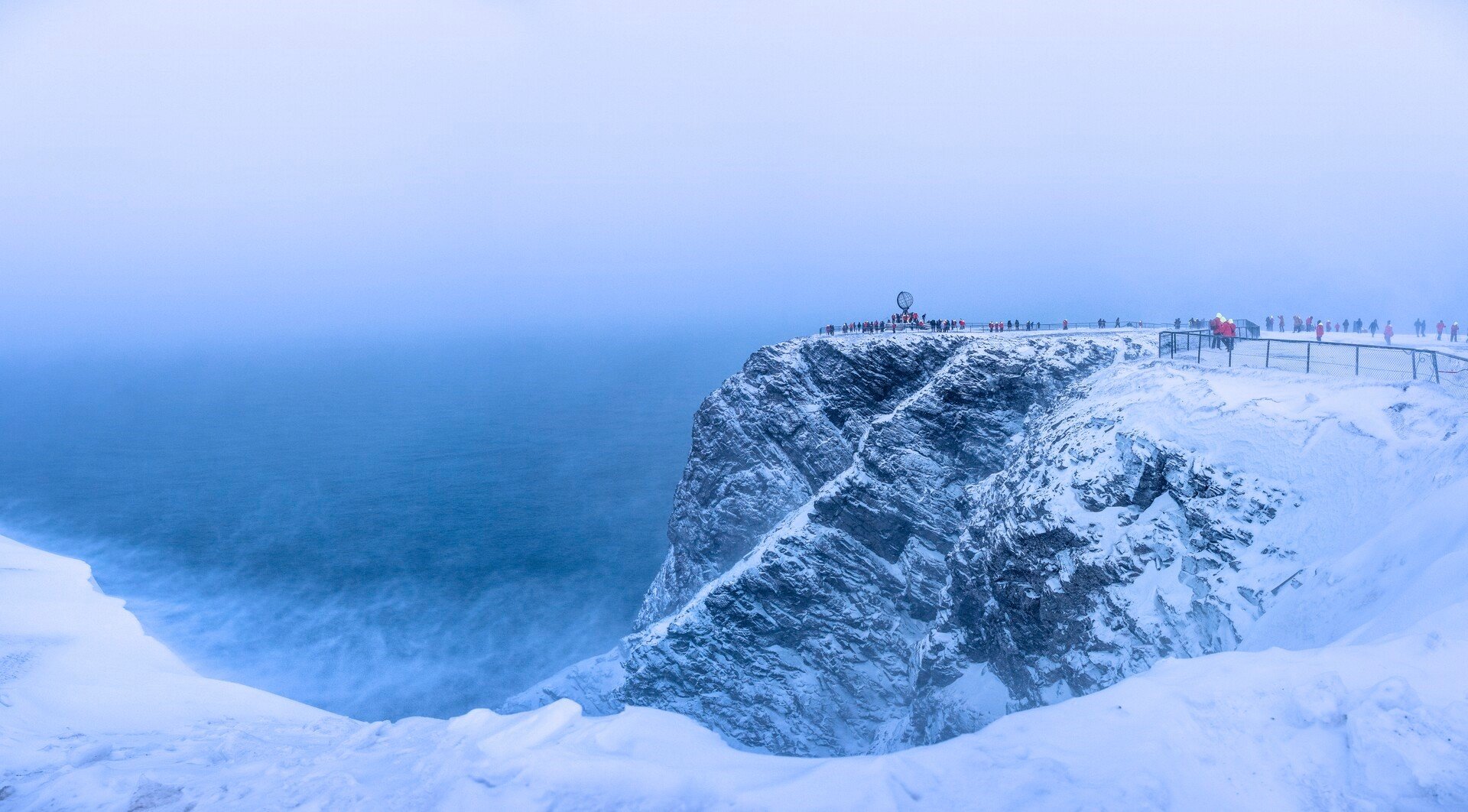 The North Cape globe monument in winter, Norway