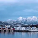 Winter in the Norwegian town of Svolvaer in the Lofoten Islands