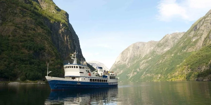 The boat will take you on a journey from Gudvangen to Flåm via the Nærøyfjord
