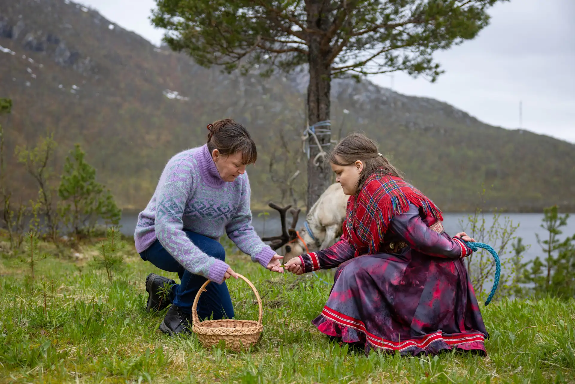 Lorraine Kelly with a Sami reindeer herder in Norway while filming Lorraine Kelly's Norwegian Odyssey