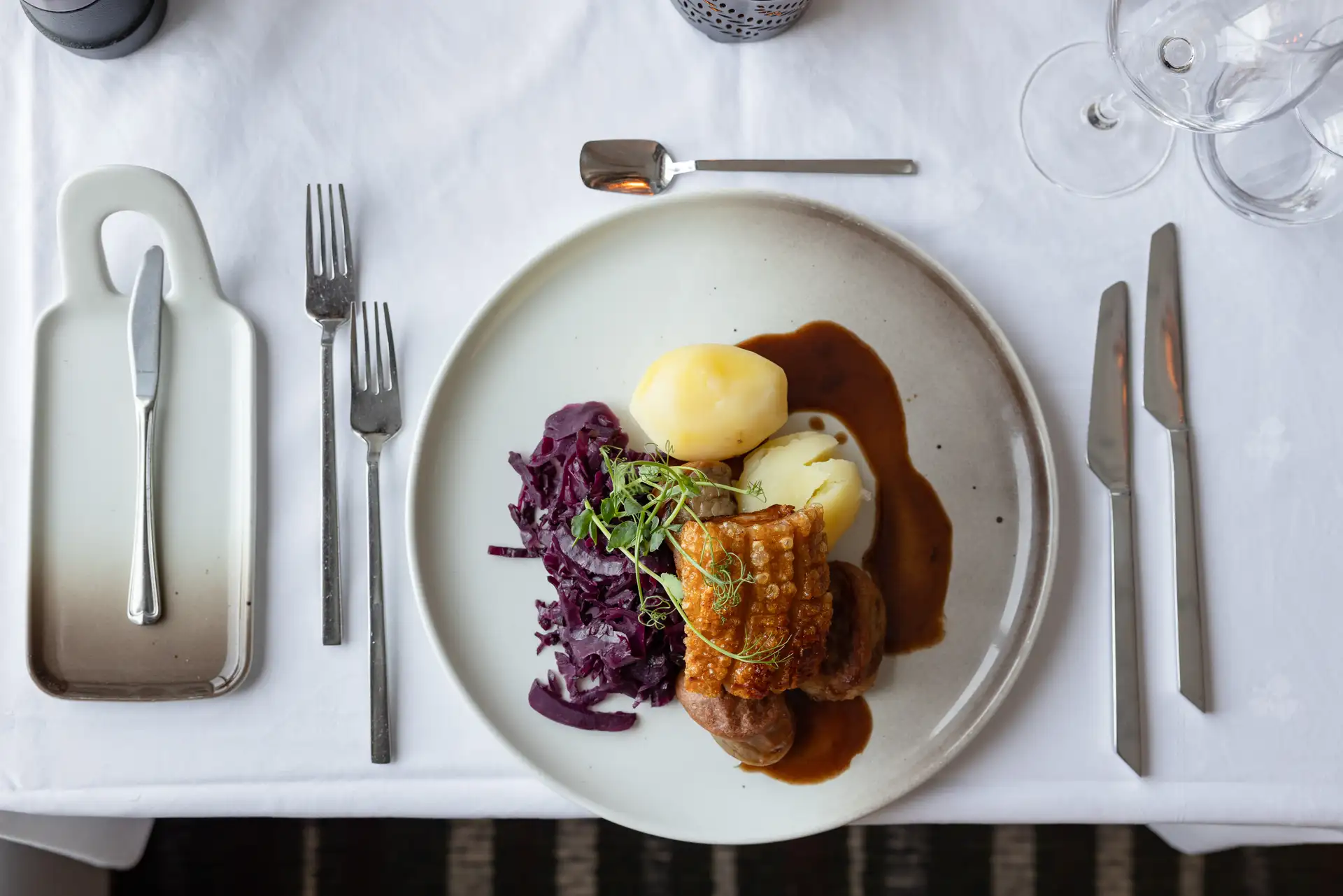 A plate of ribbe (pork ribs) served as Christmas dinner on a Hurtigruten ship in Norway