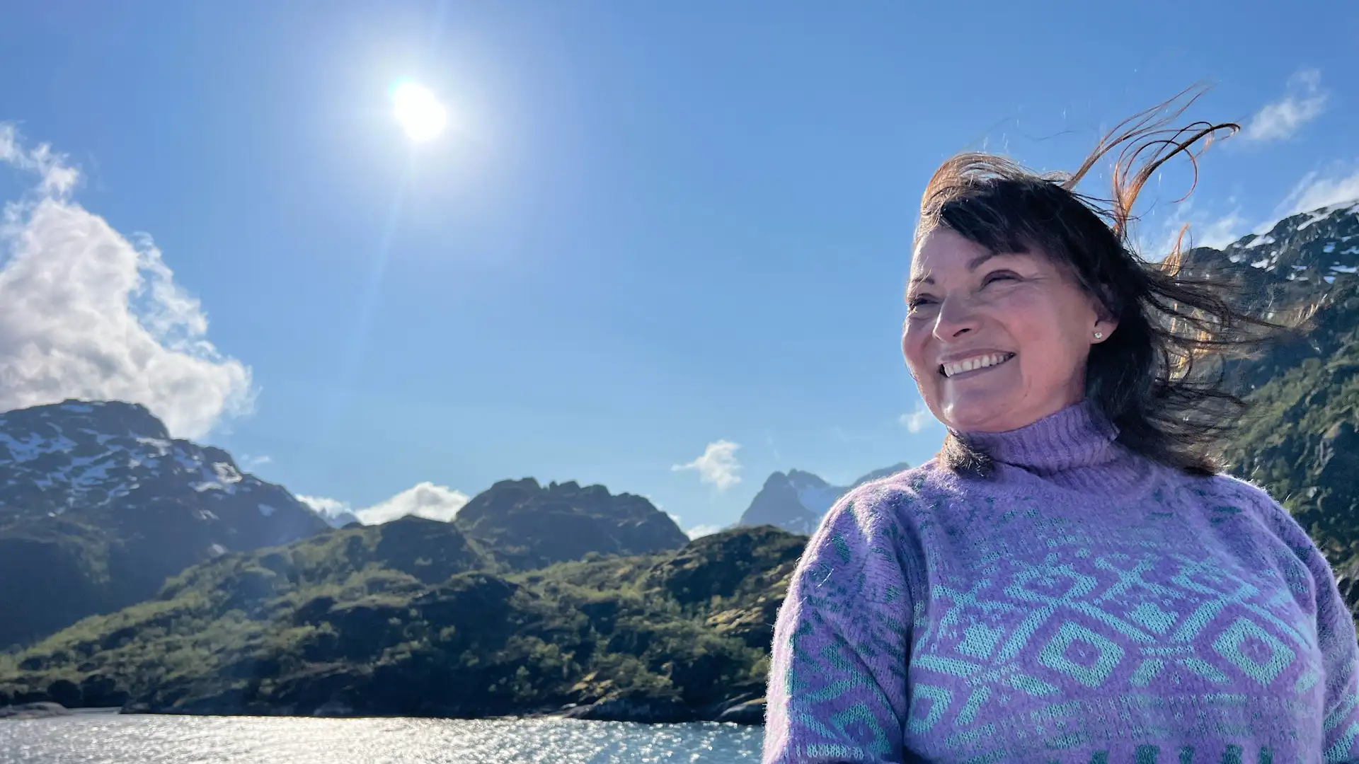 Lorraine Kelly on a Hurtigruten ship in Norway, while filming her Channel 4 documentary