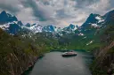 MS Trollfjord sailing in Trollfjord in Norway