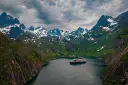 MS Trollfjord sailing in Trollfjord in Norway