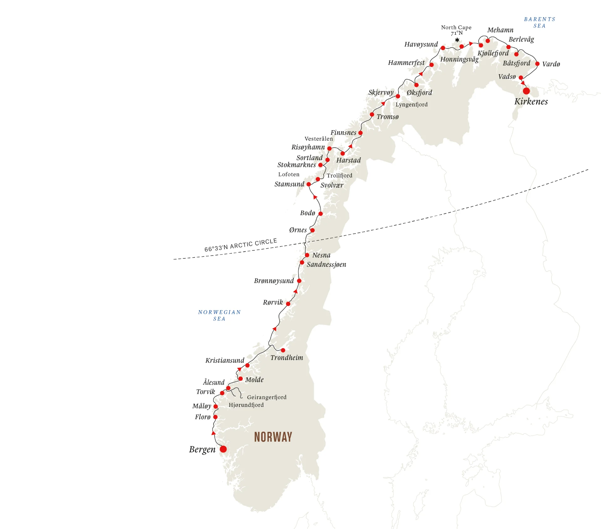 Voyage de 7 jours en Norvège - de Bergen à Kirkenes