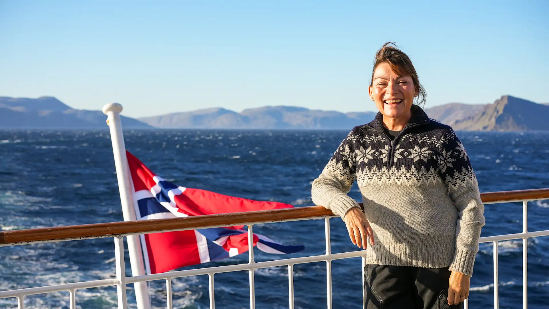 Lorraine Kelly on board a Hurtigruten ship while filming Lorraine Kelly's Norwegian Odyssey