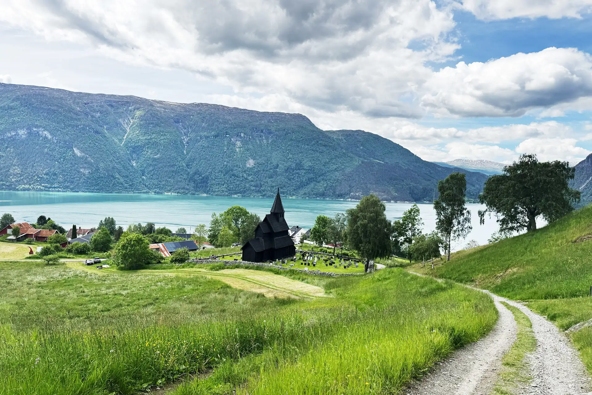 The UNESCO listed Urnes stave church on the Lustrafjord near Skjolden