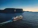 MS Trollfjord approaching Honningsvåg and the North Cape 