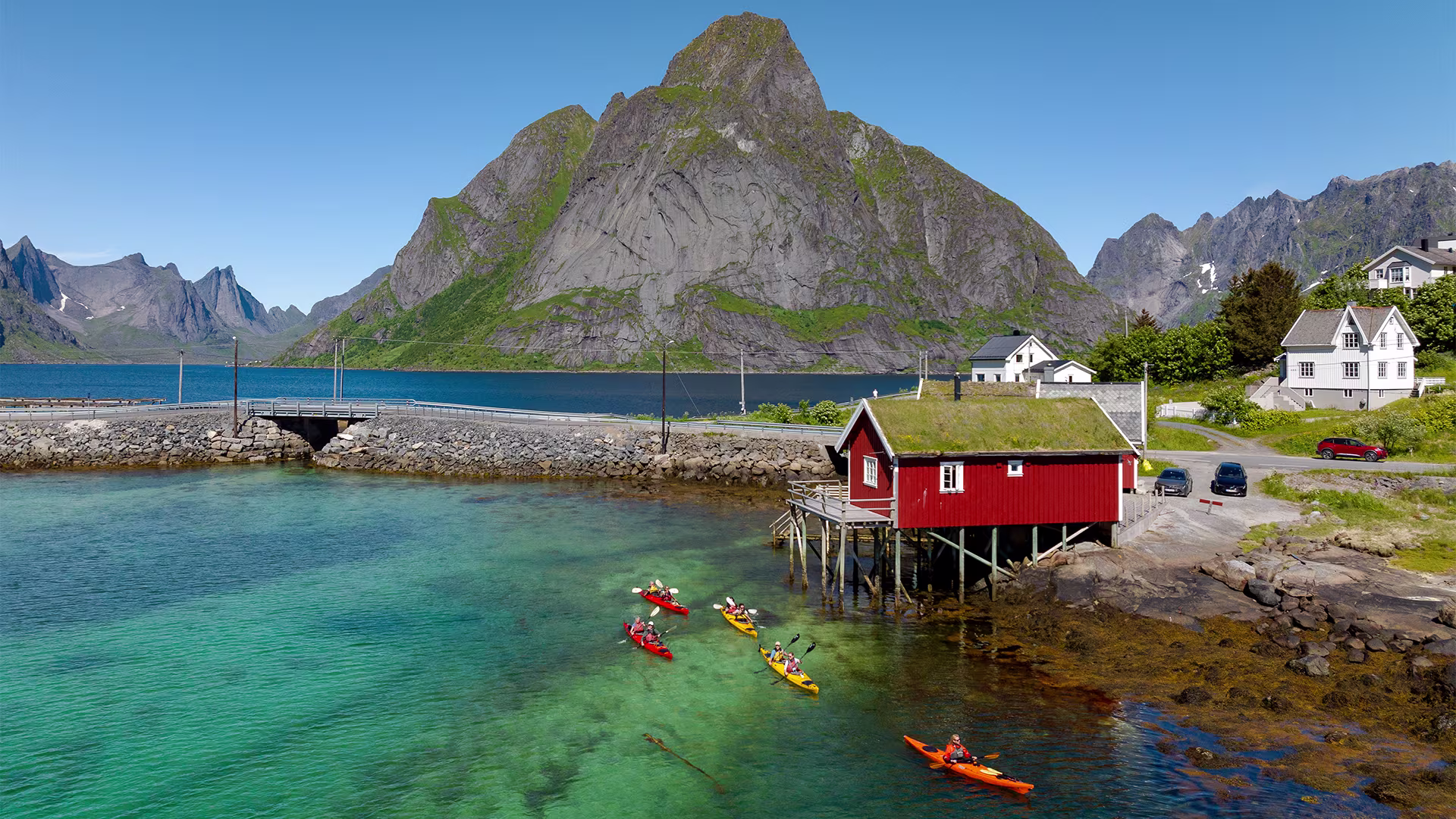 2024.06.16 - Kayaking in Reine, Lofoten, drone - 02 - Espen Mills 1920x1080