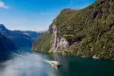 MS Nordlys sailing through the Geirangerfjord in Norway