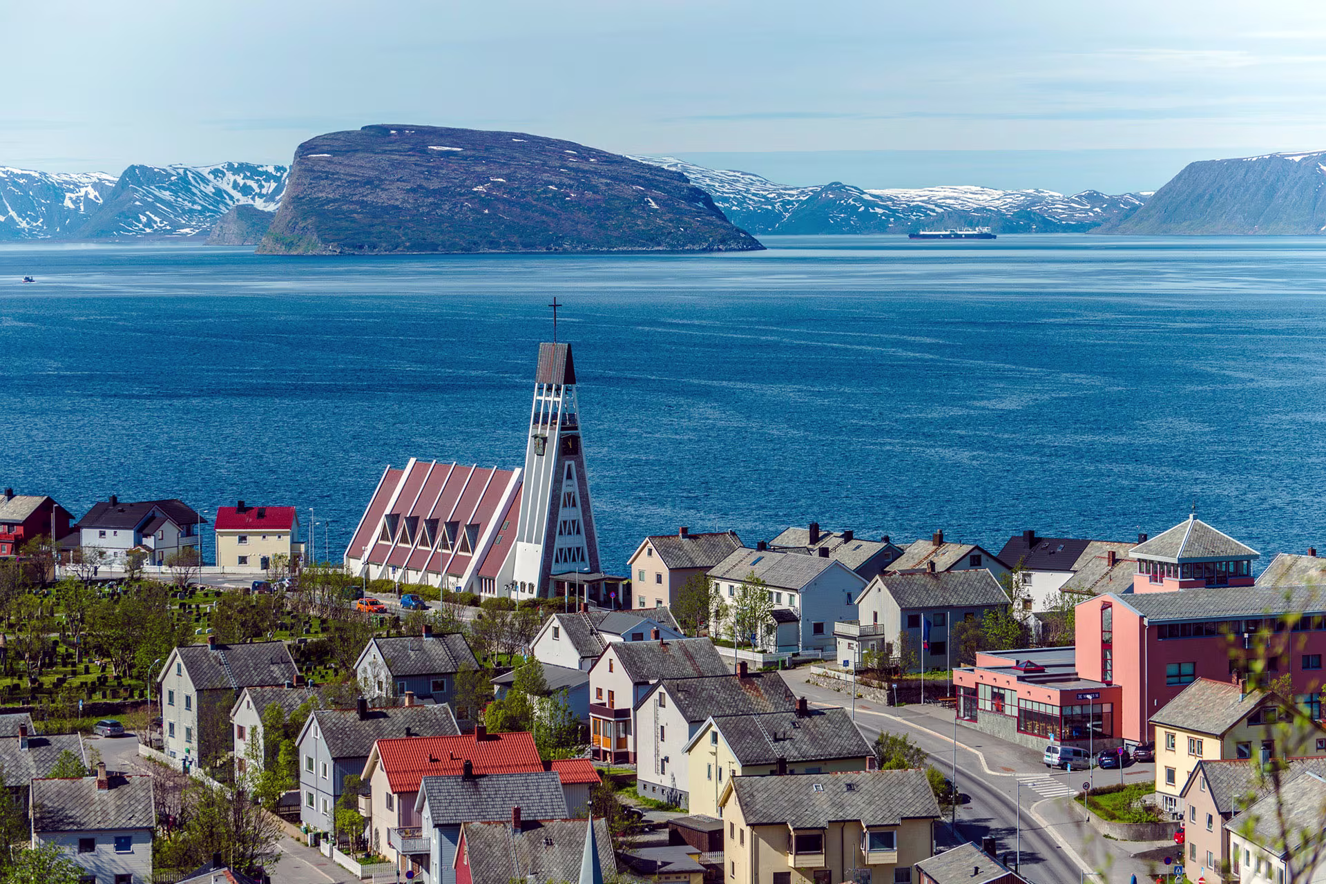 An aerial view of the port town of Hammerfest 