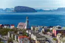 An aerial view of the Norwegian port town of Hammerfest 