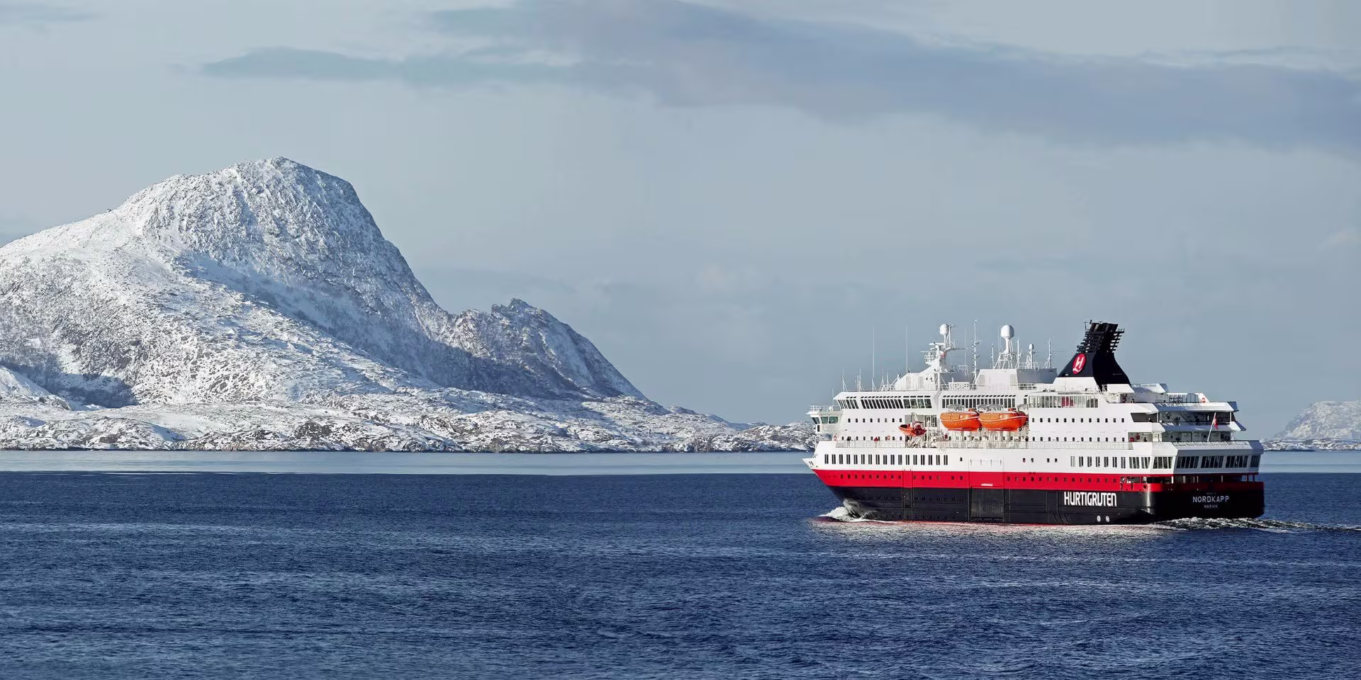 MS Nordkapp at sea in winter