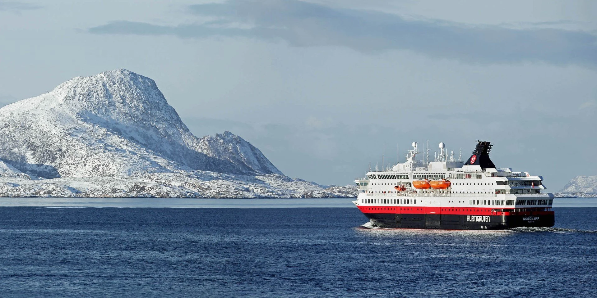 MS Nordkapp at sea in winter