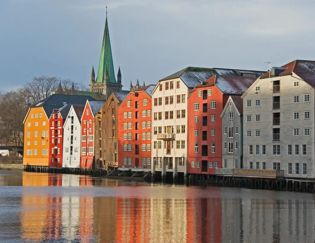 Houses in Trondheim with snow lightly dusted on top