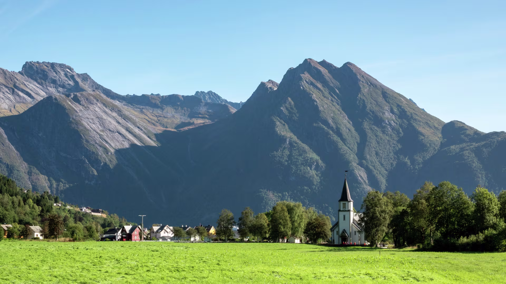 A church in the village of Sæbø in the Hjorundfjord