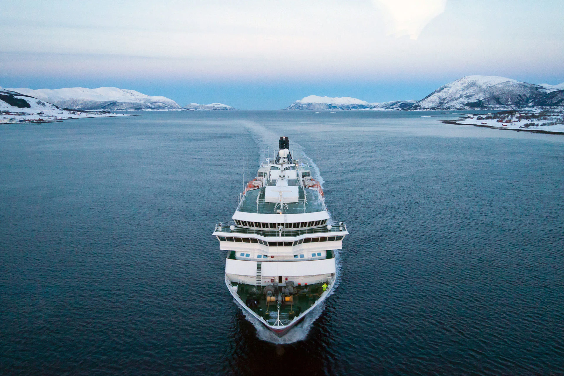 MS Nordkapp sailing through the Norwegian fjords