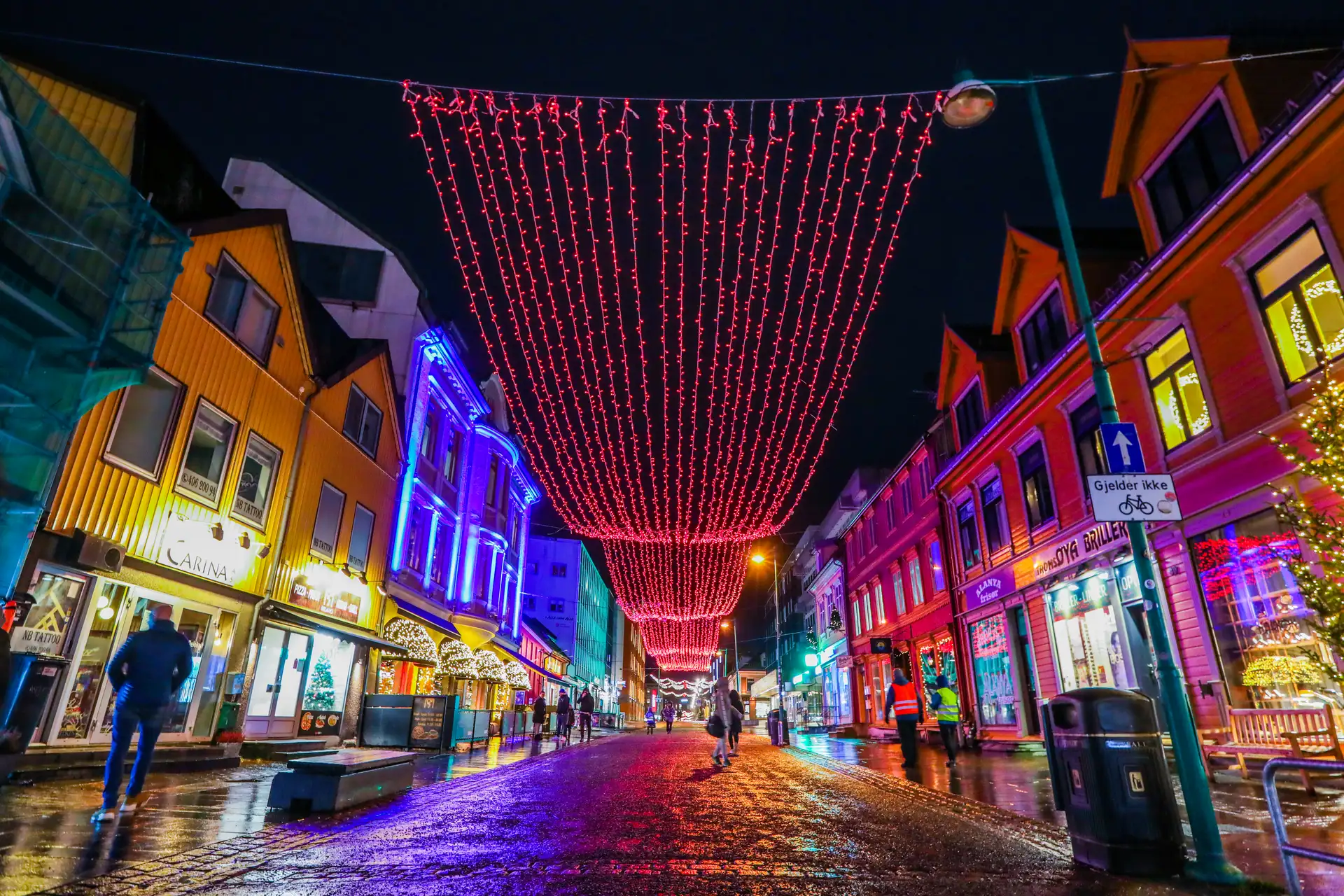 Christmas lights line the street in Tromso, Norway. Yngve Olsen - Visit Norway