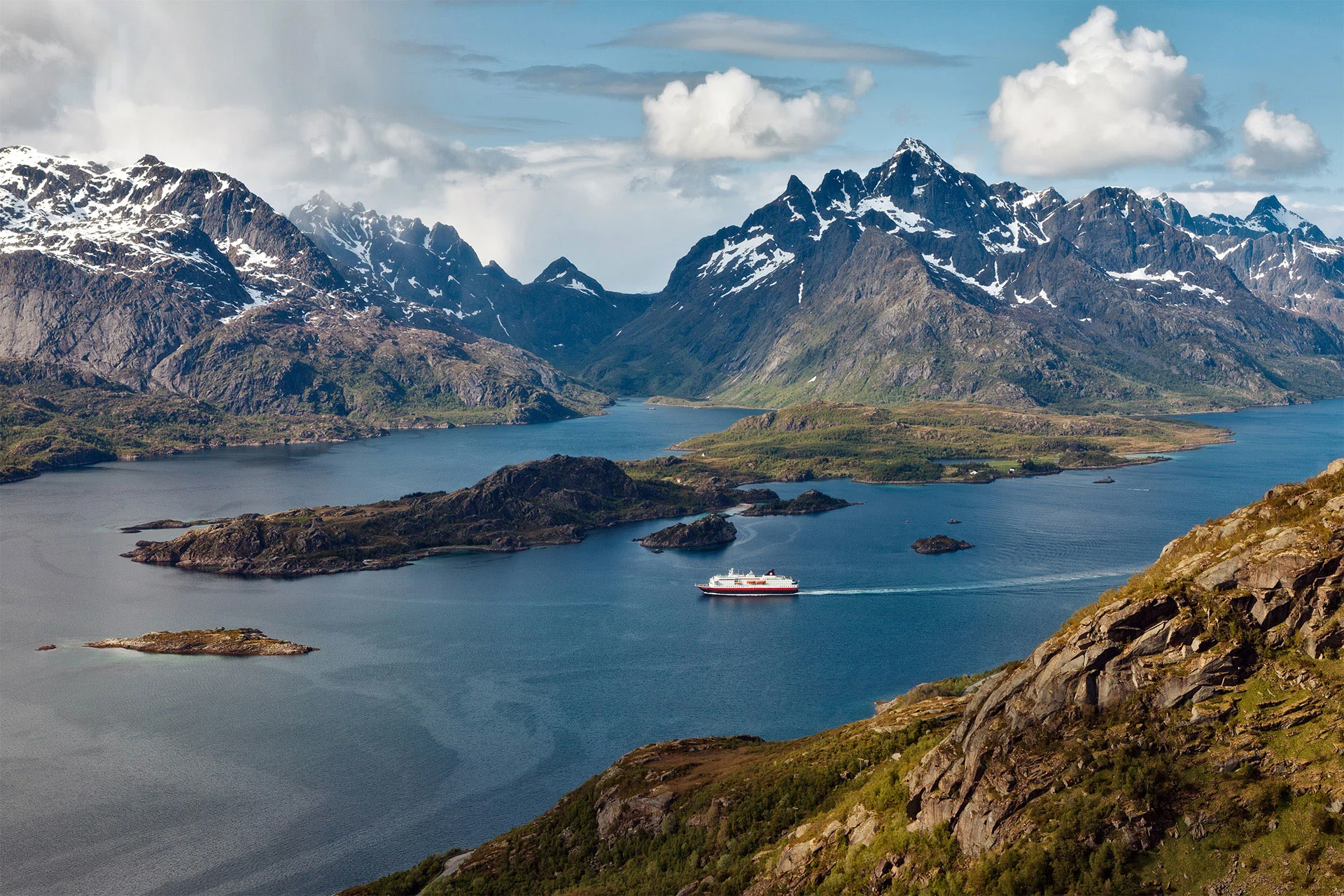 MS Nordlys sailing in the Geirangerfjord in Norway