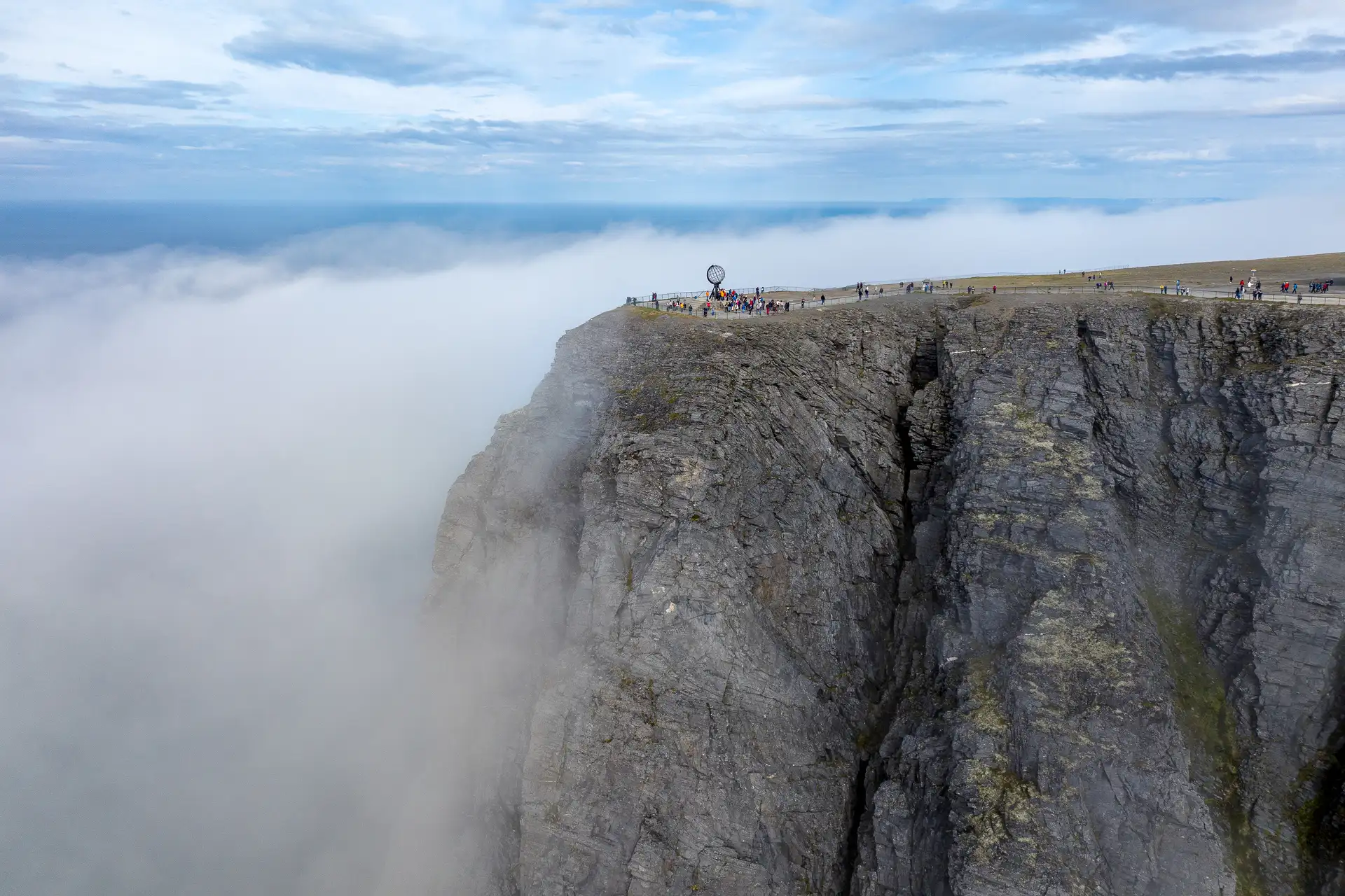 A drone shot of the North Cape, Norway