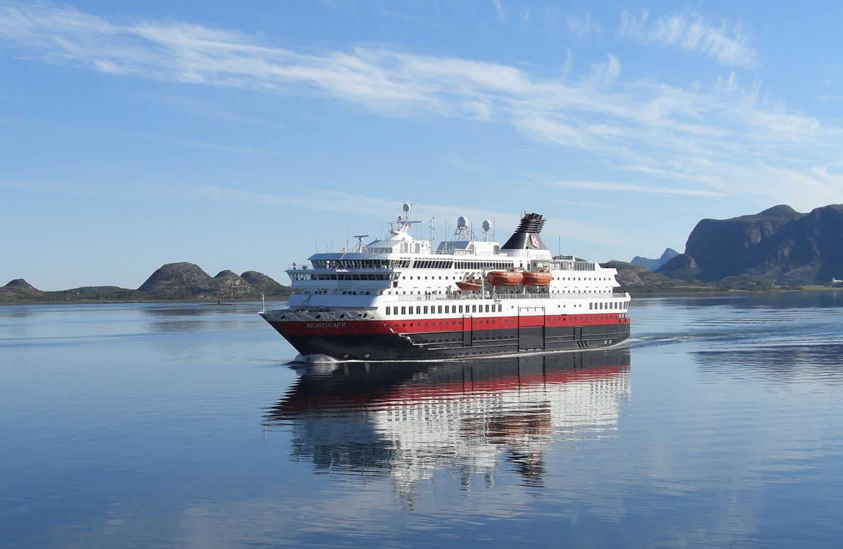 MS Nordkapp sailing along the Norwegian coast