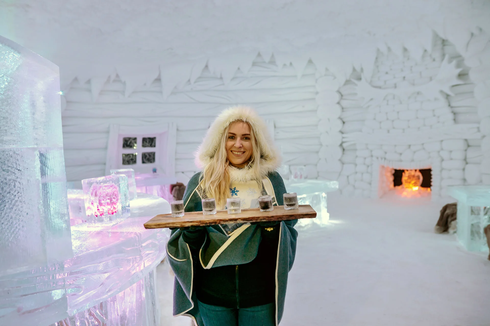 Enjoy a drink at the Snowhotel in Kirkenes, the first hotel in the world to be made entirely from snow and ice