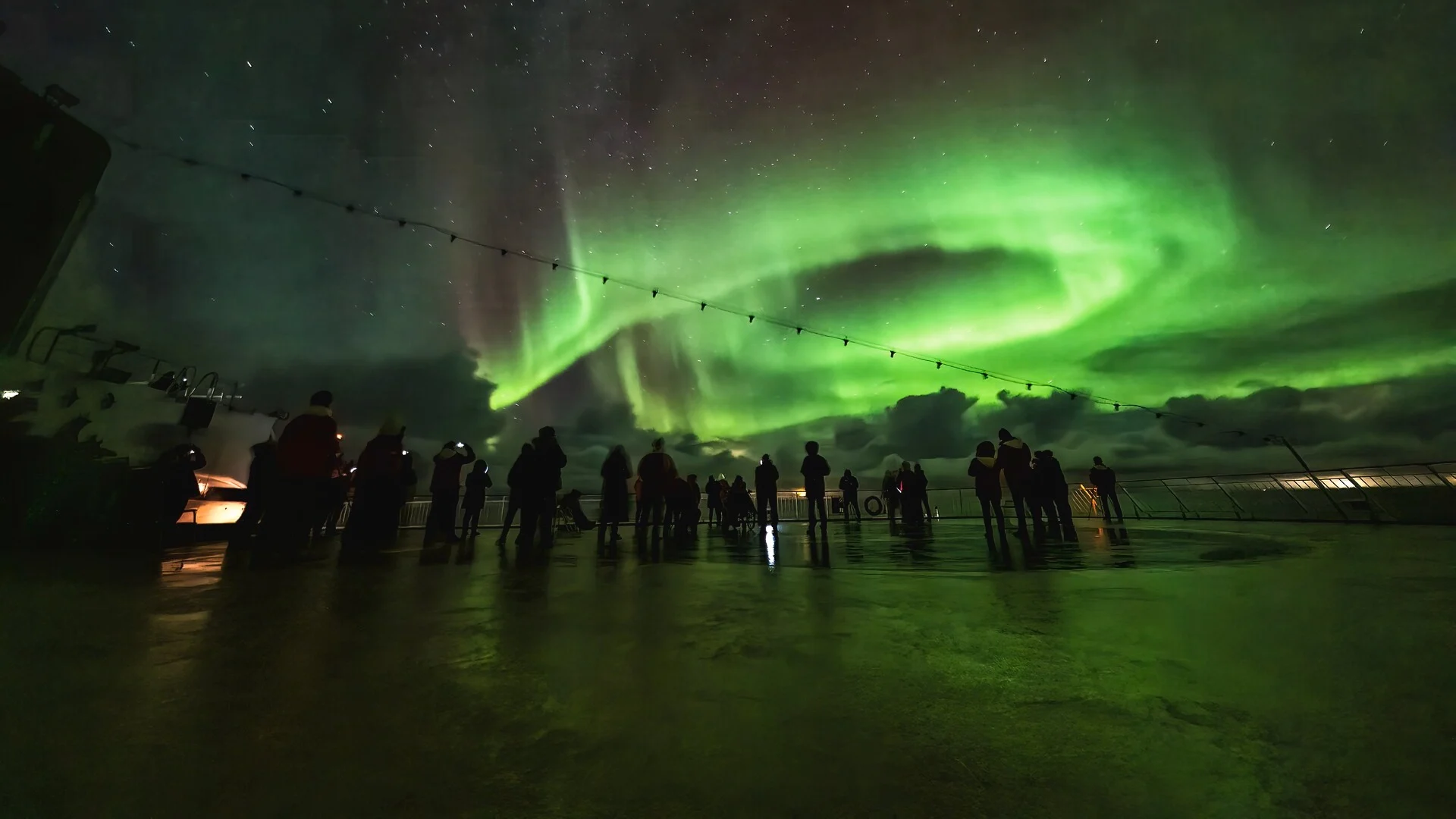 The Northern Lights seen from the deck of a Hurtigruten ship in Norway