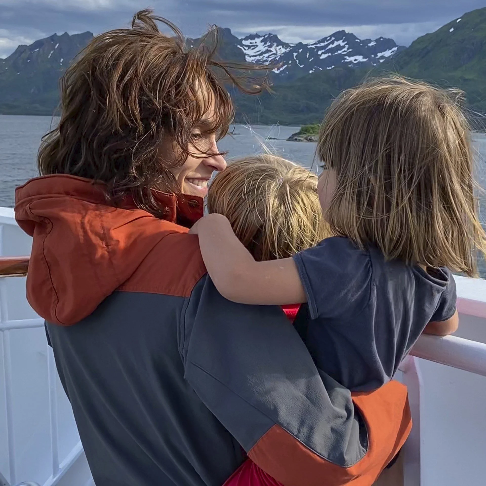 Aksel, his mom Ruth and his sister Aurora on board a Hurtigruten ship