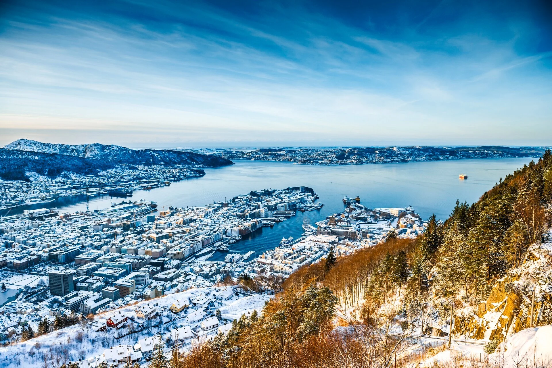 A beautiful winter view on Bergen, Norway