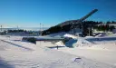 The Holmenkollen ski jump in the snow Oslo, Norway.