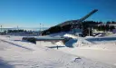 The Holmenkollen ski jump in the snow Oslo, Norway.