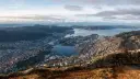 Aerial view of Bergen, Norway in the summer sun. 