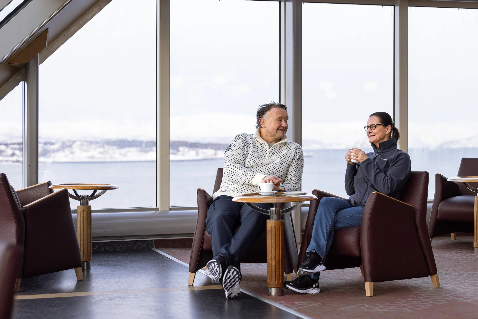 Unwind with a coffee and take in the views from our panoramic bar