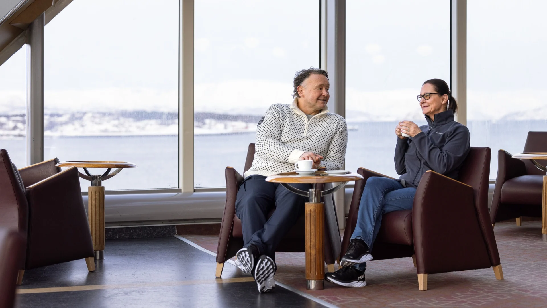 Unwind with a coffee and take in the views from our panoramic bar