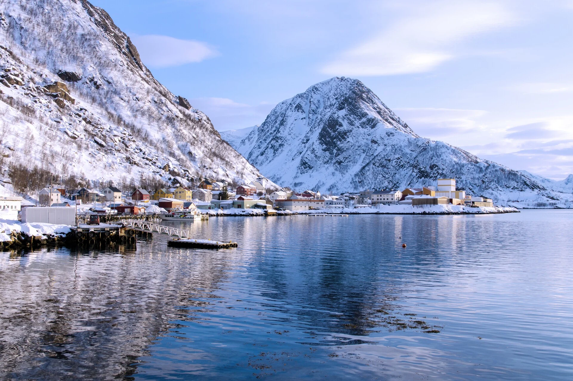 Winter in the Norwegian fishing port of Øksfjord 