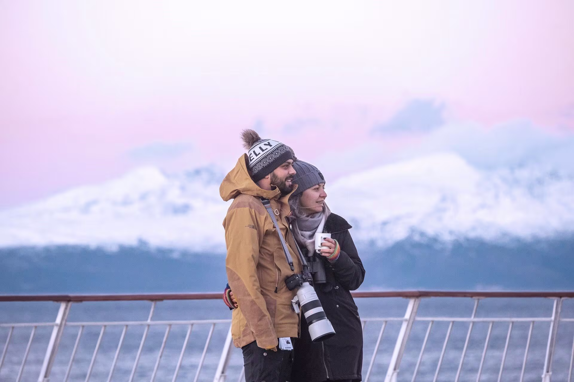 Guests on deck on MS Trollfjord, Norway