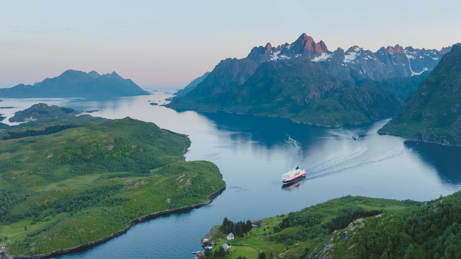 Hurtigruten ship MS Richard With sailing in Raftsundet, Norway