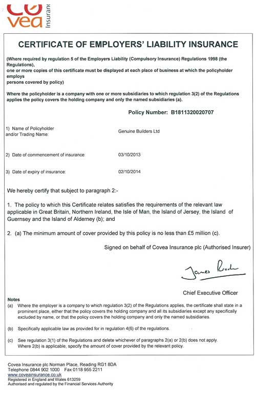 Liability Insurance Certificate