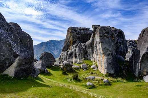 Photograph of eroded limestone rock formations.