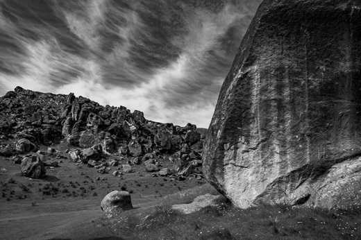 Photograph of a rock strewn landscape.