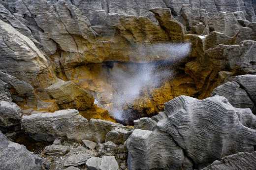 Blow Hole in action at Pancake Rocks.