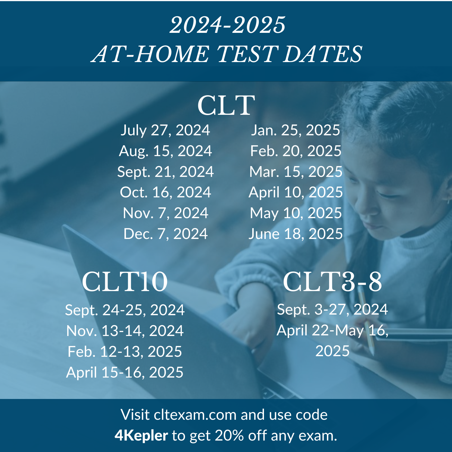 updated test dates graphic for the 2024-2025 school year