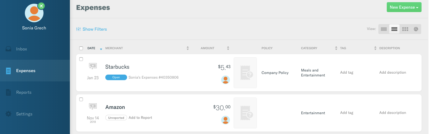 Expense tracking in Expensify