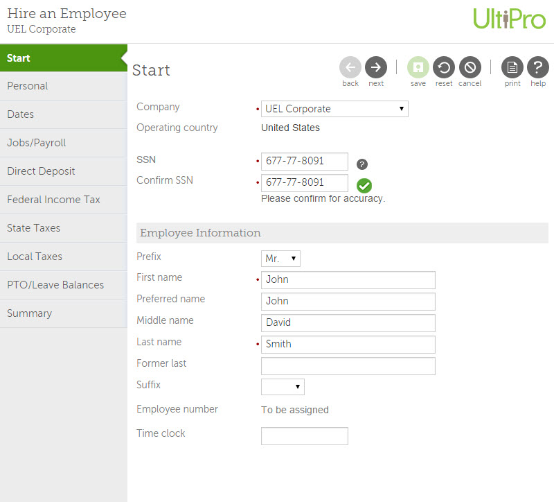 Employee database in UltiPro