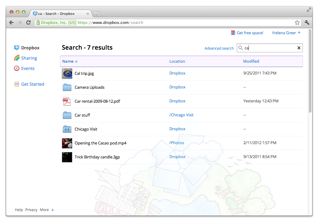 Search option in Dropbox