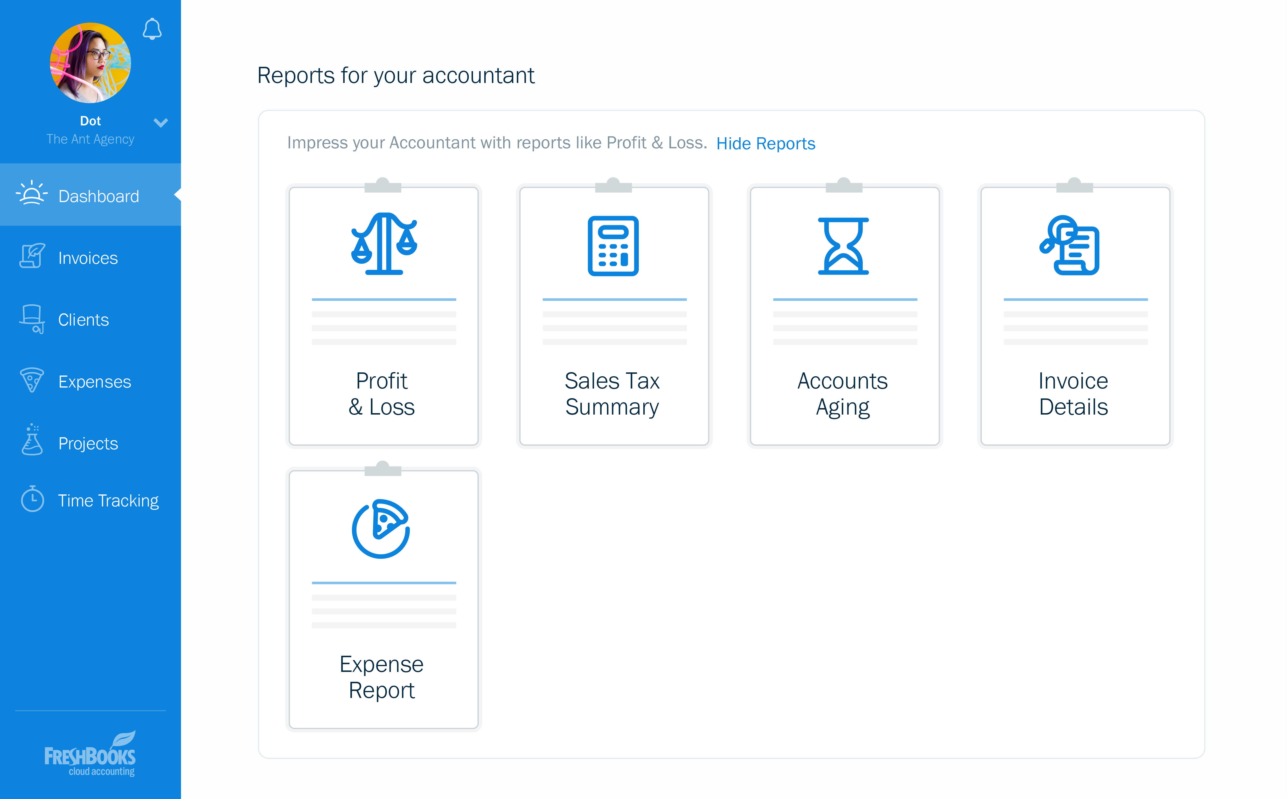 Reports generated in FreshBooks